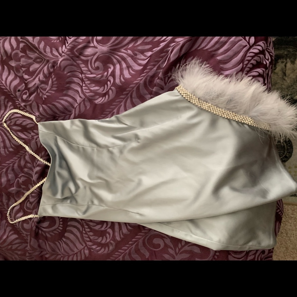 OHPOLLY SILVER FURRY SATIN DRESS